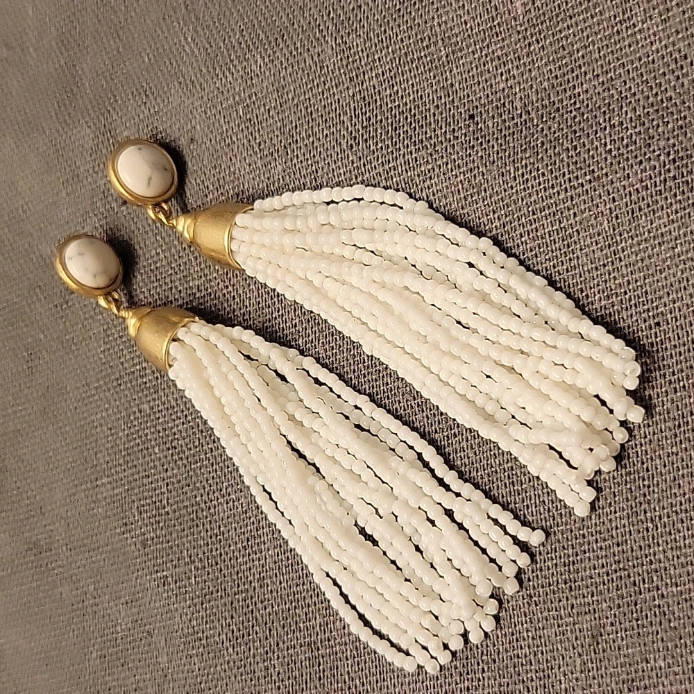 Stella and dot Gita White Tassel Earrings